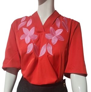 Elegant Red Floral Embroidered Women's Top